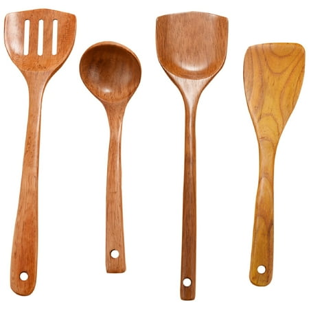 

4 Pcs Wooden Kitchen Tools Set Natural Kitchen Utensils Wooden Cookware Including Spoon Shovel Kit Kitchen Cutlery