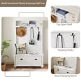 thumbnail image 3 of DEALTOPS Classic Hall Tree with Bench and Open Shelves, Entryway Coat Racks with Cabinets, White, 3 of 8