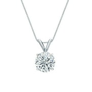 Certified Solitaire 1 Carat Round Shape Moissanite Pendant Necklace In 18K White Gold Plating Over Silver