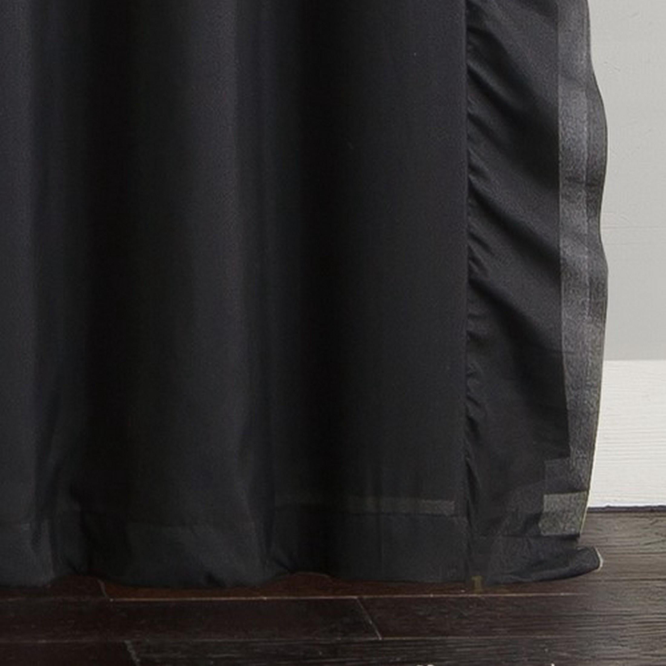 VCNY Home Amber 2-Piece Black Solid Color Ruffle Rod Pocket Blackout Curtain Set, 40" x 84"