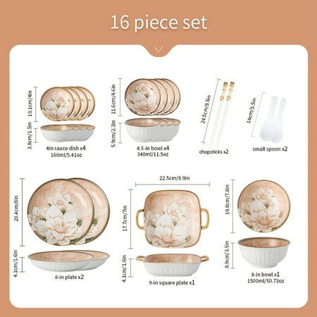8/16/33/43pcs Elegant Retro Camellia Ceramic Tableware Set - Floral Patterns, Round Shape, Ideal for Hotels, Home Kitchens, Parties, and Special Occasions, Perfect for Serving Steaks, Salads, Fruits