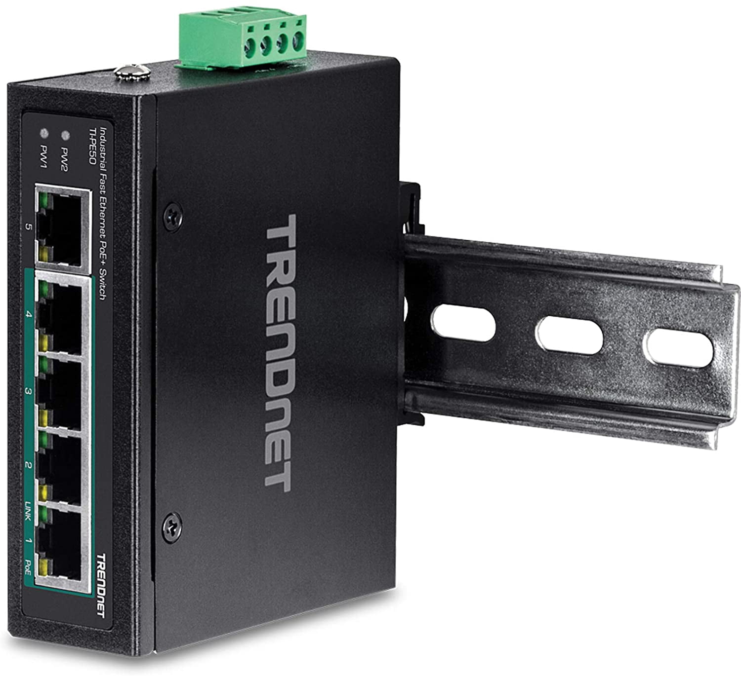 TRENDnet TI-PE50 5-Port Industrial Fast Ethernet PoE+ DIN-Rail Switch