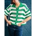 thumbnail image 2 of Women Summer Striped Crochet Cardigan Sweater Half Sleeve Button Up Top, 2 of 4