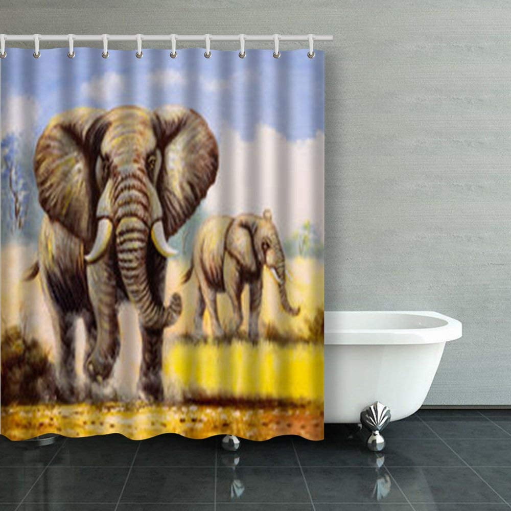 RYLABLUE Oil Painting Elephant Shower Curtains Bathroom Curtain 60x72