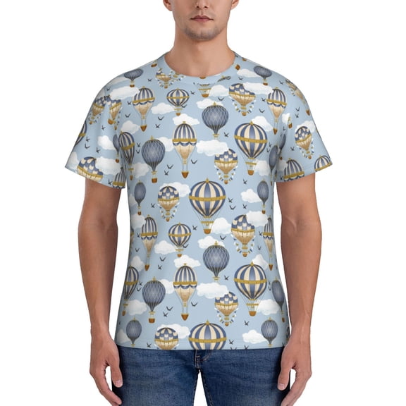 Vsdgher Balloon Vintage Print Men's Dry Fit Mesh Athletic Shirts Moisture Wicking Tennis T-Shirt Tops