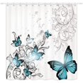 thumbnail image 2 of Teal Butterfly Shower Curtain, Butterflies with Floral Flower Shower Curtain Bathroom Decor with Hooks Waterproof 36x70 inches, 2 of 2