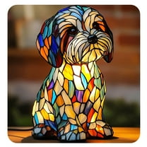 HIBIBUD Shih Tzu Lamp Stained Resin French Bulldog Tabletop Night Light,Cute Pet Dog Themed LED Table Light with Warm Ambient Glow,Vintage Animal Home Decor 5.91"