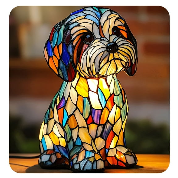 HIBIBUD Shih Tzu Lamp Stained Resin French Bulldog Tabletop Night Light,Cute Pet Dog Themed LED Table Light with Warm Ambient Glow,Vintage Animal Home Decor 5.91"