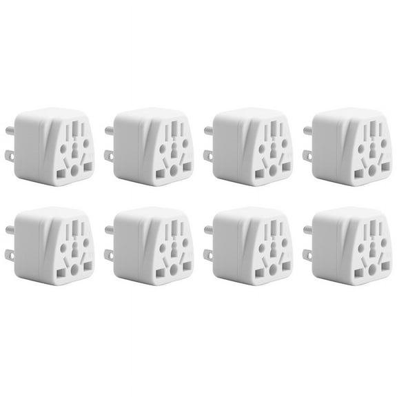 8X US Travel Plug Adapter EU/UK/AU/In/CN/JP/Asia/Italy/Brazil to USA (Type B), 3 USA Plug, Charger Converter White