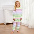 thumbnail image 2 of BOOMNY Girls 2 Peice Homewear Outfits Summer Loungewear Set for Girls Long Sleeve Striped Tops Pants Cozy Sleepwear Sets, 2 of 6