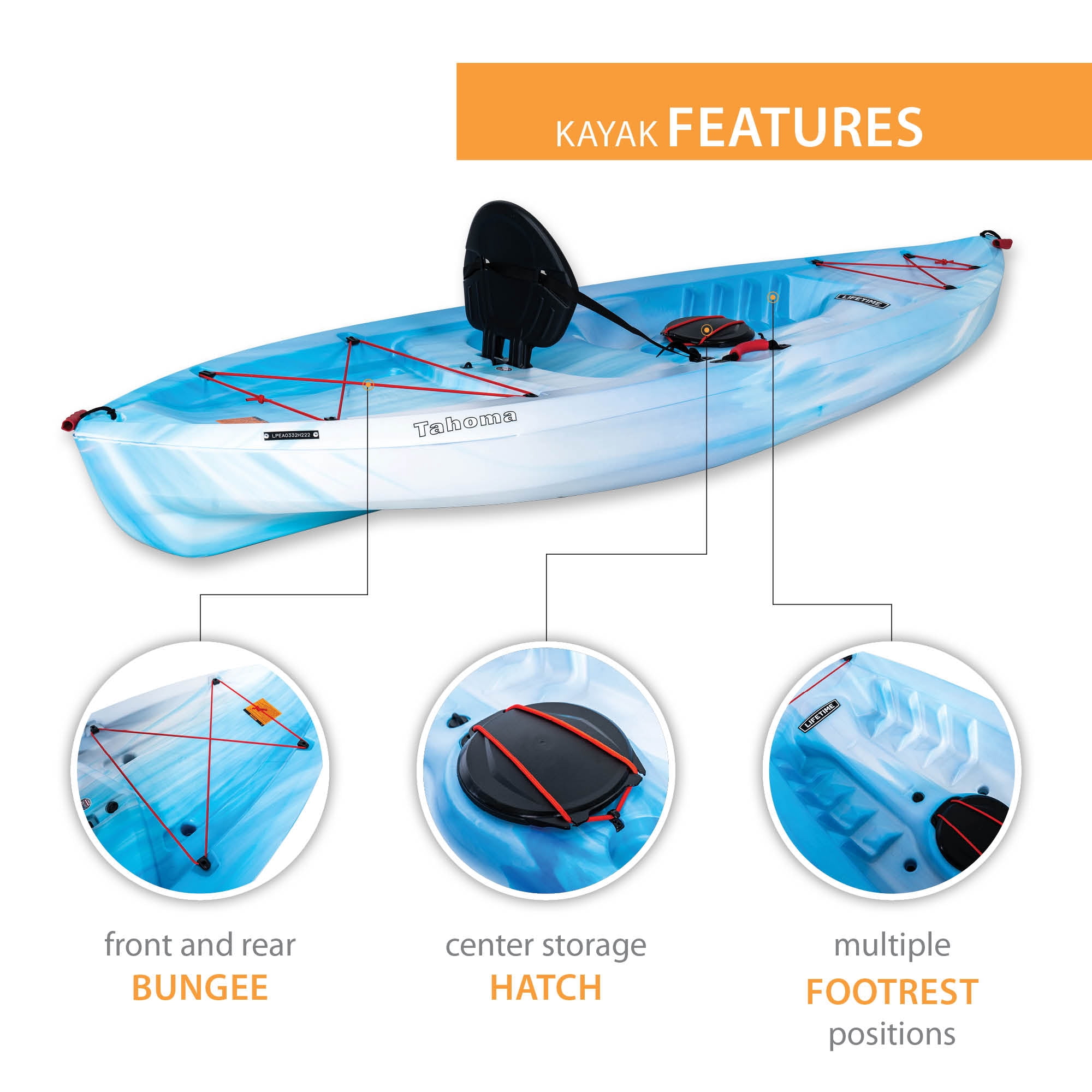 Lifetime Tahoma 10 ft Sit-On-Top Kayak with Paddle, Sky Fusion (91243)