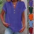 thumbnail image 1 of Auralook Linen Tops for Women Solid Loose Fit Short Sleeve Plus Size Shirts Summer Button V Neck Casual Dressy Blouses, 1 of 7