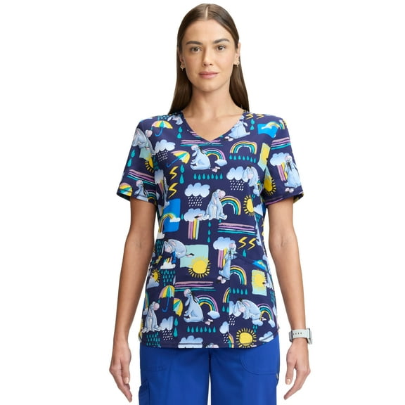 Scrubstar Women's and Women’s Plus Eeyore Print V-Neck Scrub Top, Sizes S-3XL