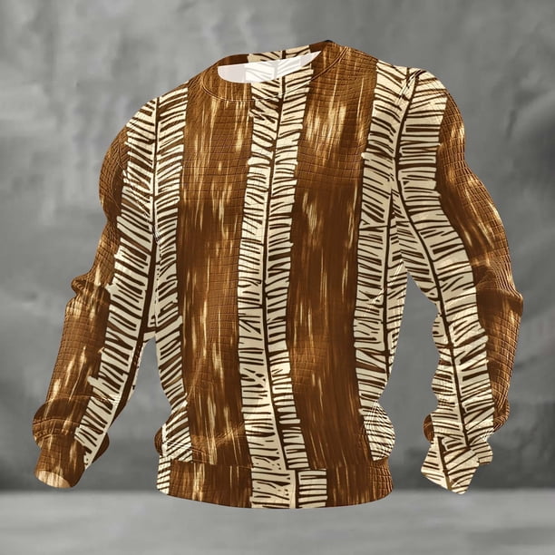 Ceisia Men's All-Season Casual Regular Fit Crew Neck Sweatshirt African Tribal Zebra Stripe Print Waffle Knit Stretch Fabric Multicolor L Gifts