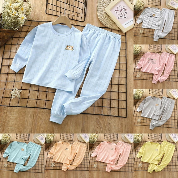 Girl & Women's Cotton Pajamas Set Long Sleeve Sleepwear Nightwear Soft Pjs Sets,breathable 6-12 Months 12-24 Months 2t 3t 4t 5t 6t 7t 8t 9t Children(Sky Blue,18-24 Months)
