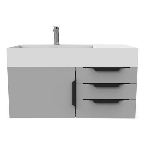 Castello USA Amazon 36" Gray Wood Floating Vanity with White Top and Black Trim