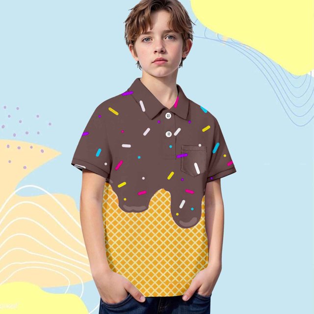 Polo Fille Crème Glacée Uniforme Garçon Chemise Rugby Boutonnée Manches Courtes 13-14 Ans