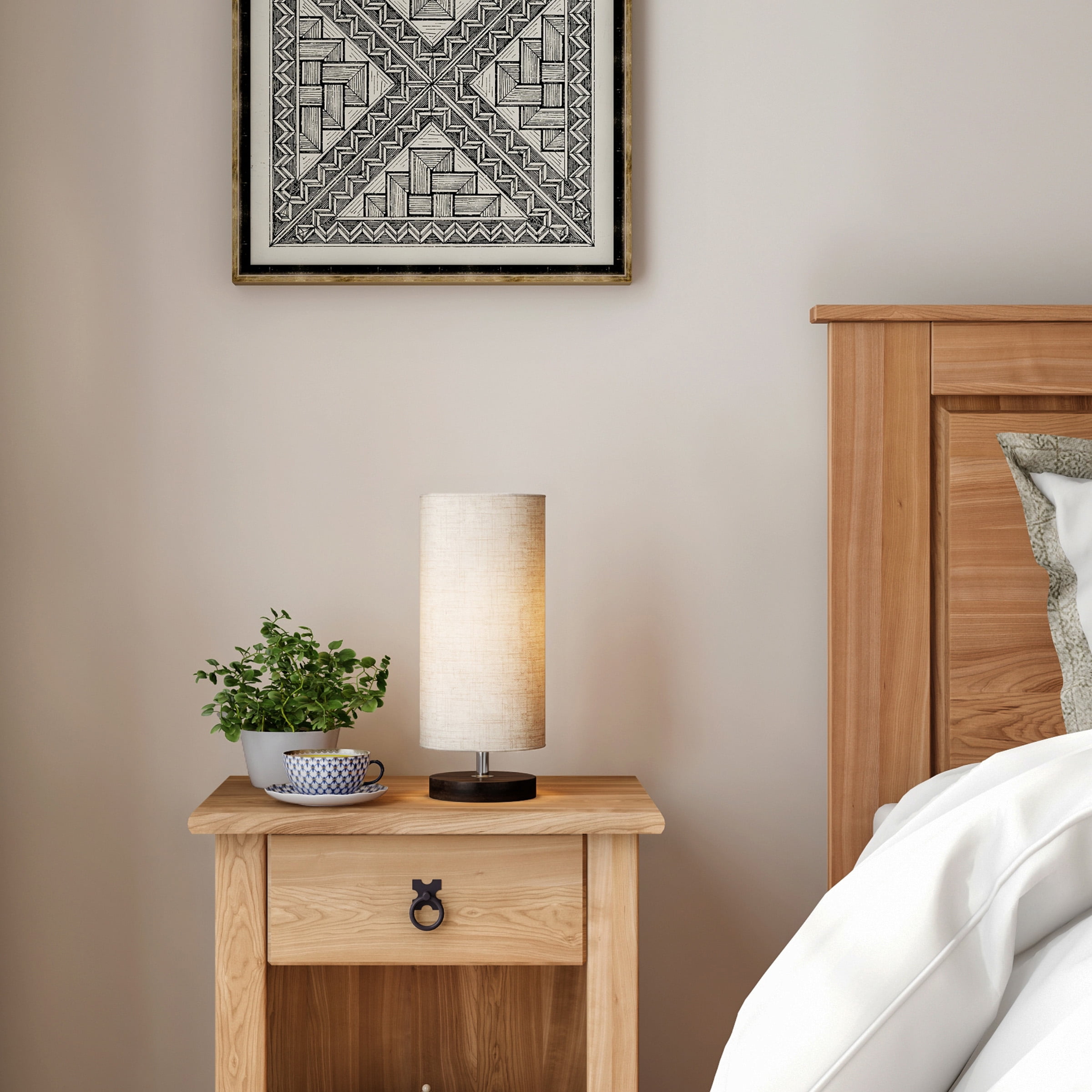 Lavish Home Cylinder Lamp with Wood Base-Modern Light with LED Bulb Included Adjustable Height