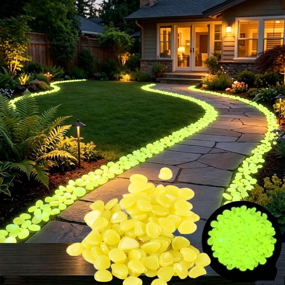 Nkmbld 200Pcs Colorful Glow in The Dark Stones, Luminous Pebbles Aquarium Rocks for Garden Path Walkway Yard Fish Tank Plant Pots, Outdoor Decorative Stones