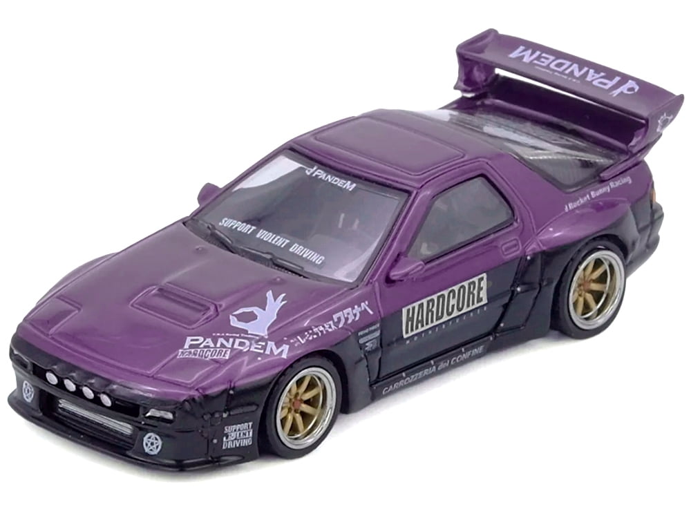 Mazda RX7 (FC3S) "Pandem Rocket Bunny" Kit Purple Metallic and Black 1/64 Diecast Model Car by Inno Models
