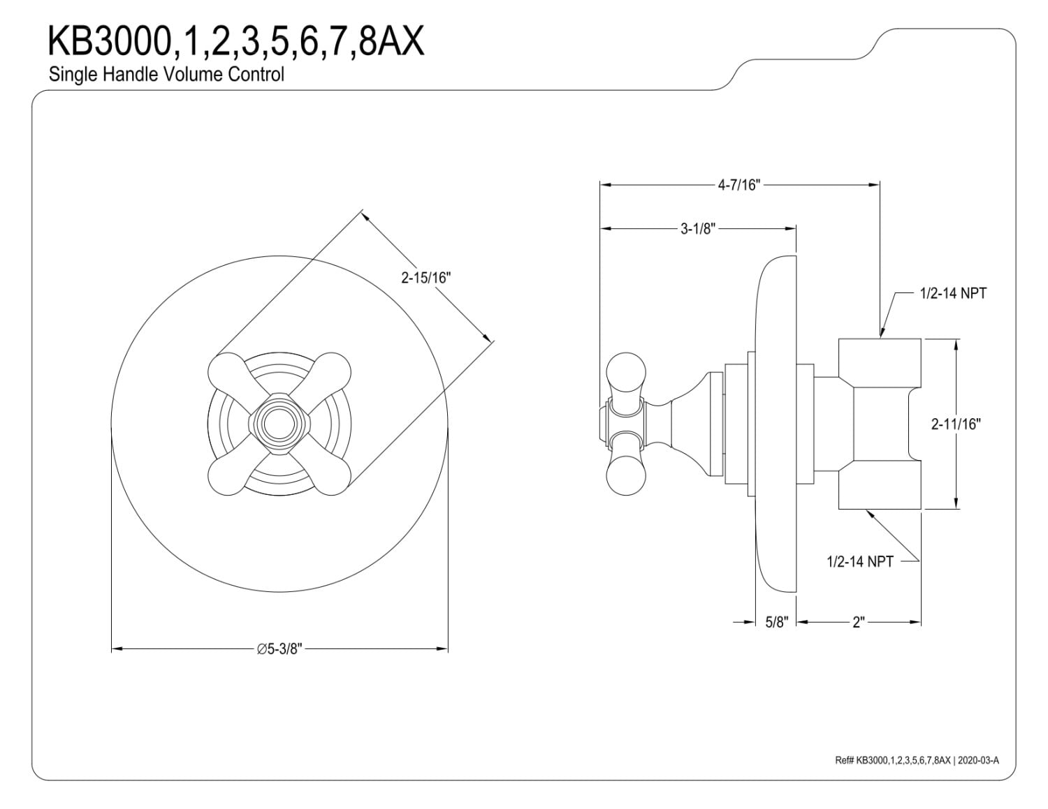 Kingston Brass KB3005AX Volume Control, Oil Rubbed Bronze