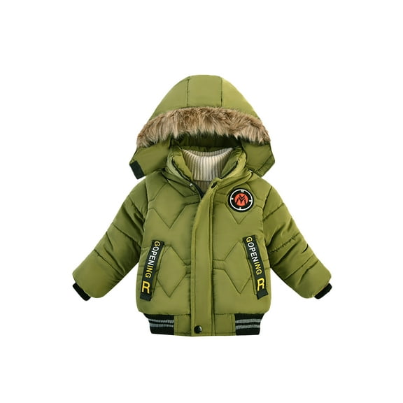Gureui Toddler Boys Hooded Puffer Jacket Thick Warm Long Sleeve Winter Cotton Coat Jacket with Pockets and Fur Collar