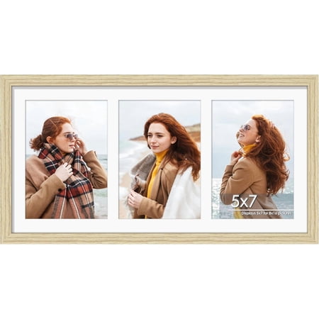 8x16 Collage Frame For 3 5x7 Photos Wood Color | Multi-opening Collage Design, Holds Three 5x7 Photos Or One 8x16 Photo, Supports Horizontal & Vertical Wall Mounting