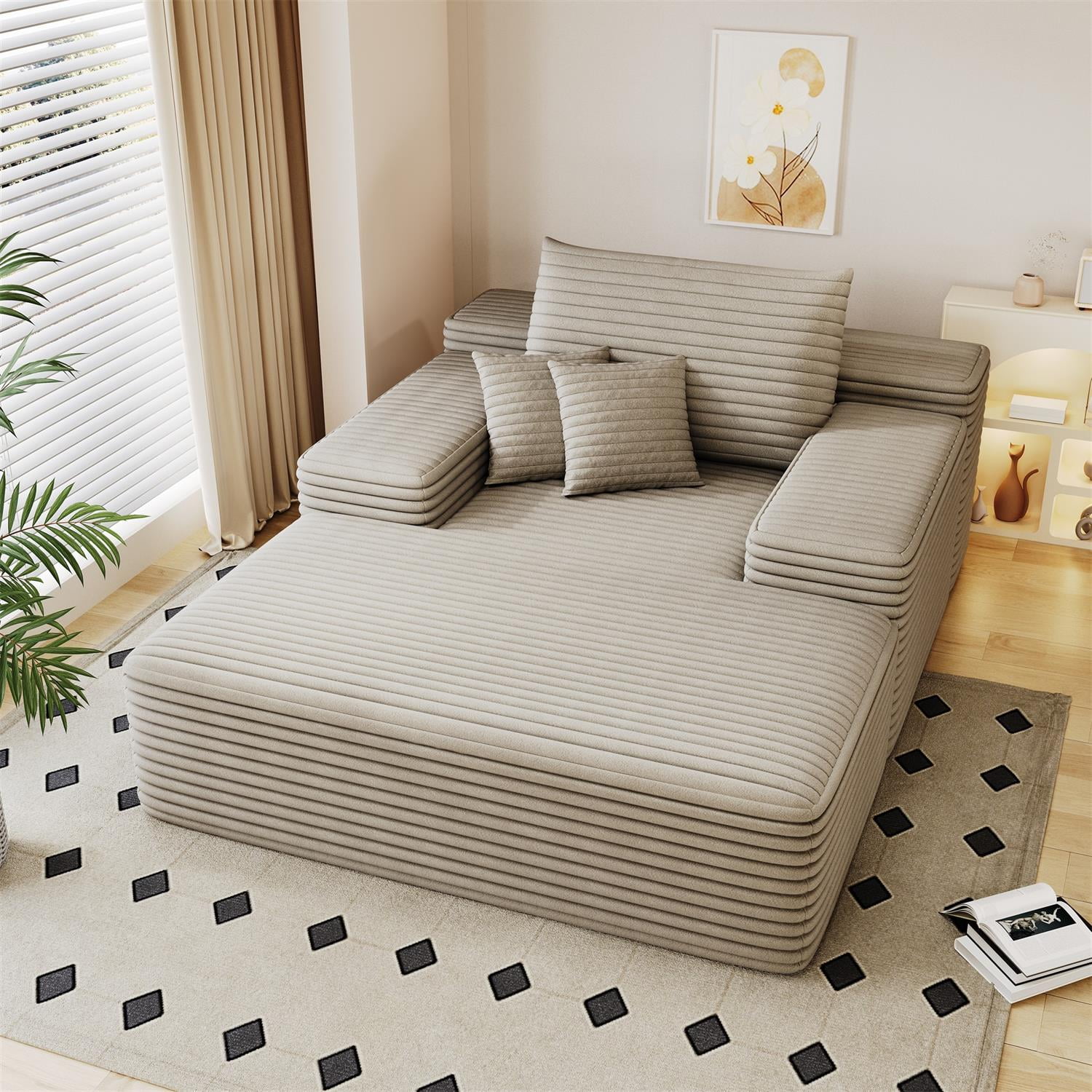 Demi Bonn 68"x51" Oversized Chaise Lounge Chair, Fluffy Plush Upholstered Sleeper Sofa Bed, Cloud Couch for Reading Chair & Lounge Sofa, Beige