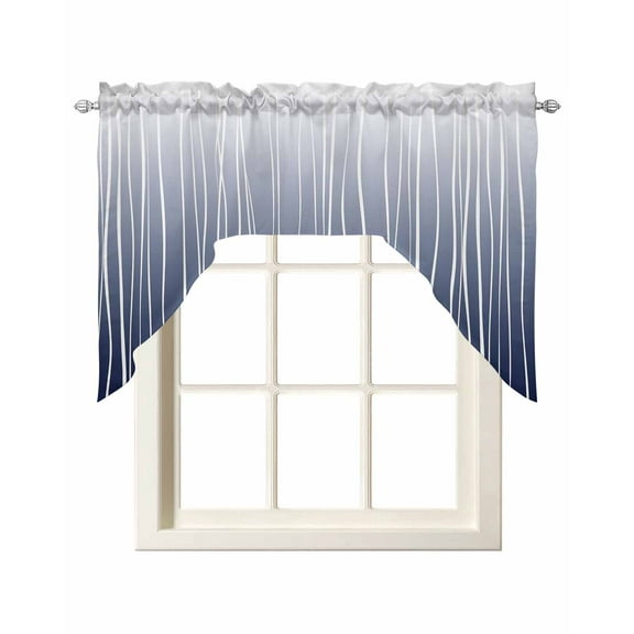 Blue White Kitchen Swag Valances for Windows, Ombre Gradient Striped Minimalist Texture Swag Valances Curtains for Living Room, Rod Pocket Window Treatments for Bathroom, Bedroom, Cafe, 56"x36"