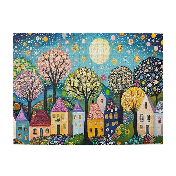 500 PCS Fairy Tale Town Night 500 Piece Whimsical Jigsaw,Every Piece Is Unique,Family Leisure,Stress Relief And Entertainment,Charm Wooden Jigsaw Puzzles,Creative Activity Hobbies For Adults