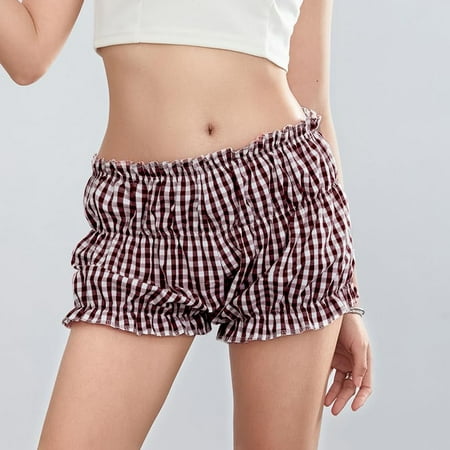 Y2k Boxer Shorts Women Lolita Bloomers Plaid Sexy Ruffle Bottoms Low Waist Pajamas Lounge Sleep Pj Mini Pants  Limited Time Clearance Under 10 Dollars