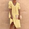 thumbnail image 2 of Vestido informal de verano para mujer, de color liso, con cuello en V y manga media - Túnica holgada larga, poliéster, transpirable, tallas S-XXL, ropa de playa/diaria/de fiesta, 2 of 3