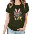 thumbnail image 2 of UPPADA Femmes Heureux Easter T-Shirt Bunny Lapin Graphique T-Shirt Manche Courte Drôle Lettres Imprimées Chemises Manche Courte Col Rond Tuniques Hauts Vert Armée,TG, 2 of 5