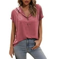 thumbnail image 7 of Womens Shirts Summer Loose Hooded Button Short Sleeve T Shirt Womens Tops, 7 of 7
