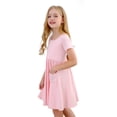 thumbnail image 2 of Stelle Casual Sundress Short Sleeve A-Line Twirly Skirt Skater with Pockets High Waisted Knee Length Flared Swing Party Dance Dress for Big Girls,Pink,3T, 2 of 7