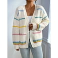 thumbnail image 5 of Women'S Open Front Colorful Striped Drop Shoulder Oversized Cardigan Sweater Apricot S, 5 of 9