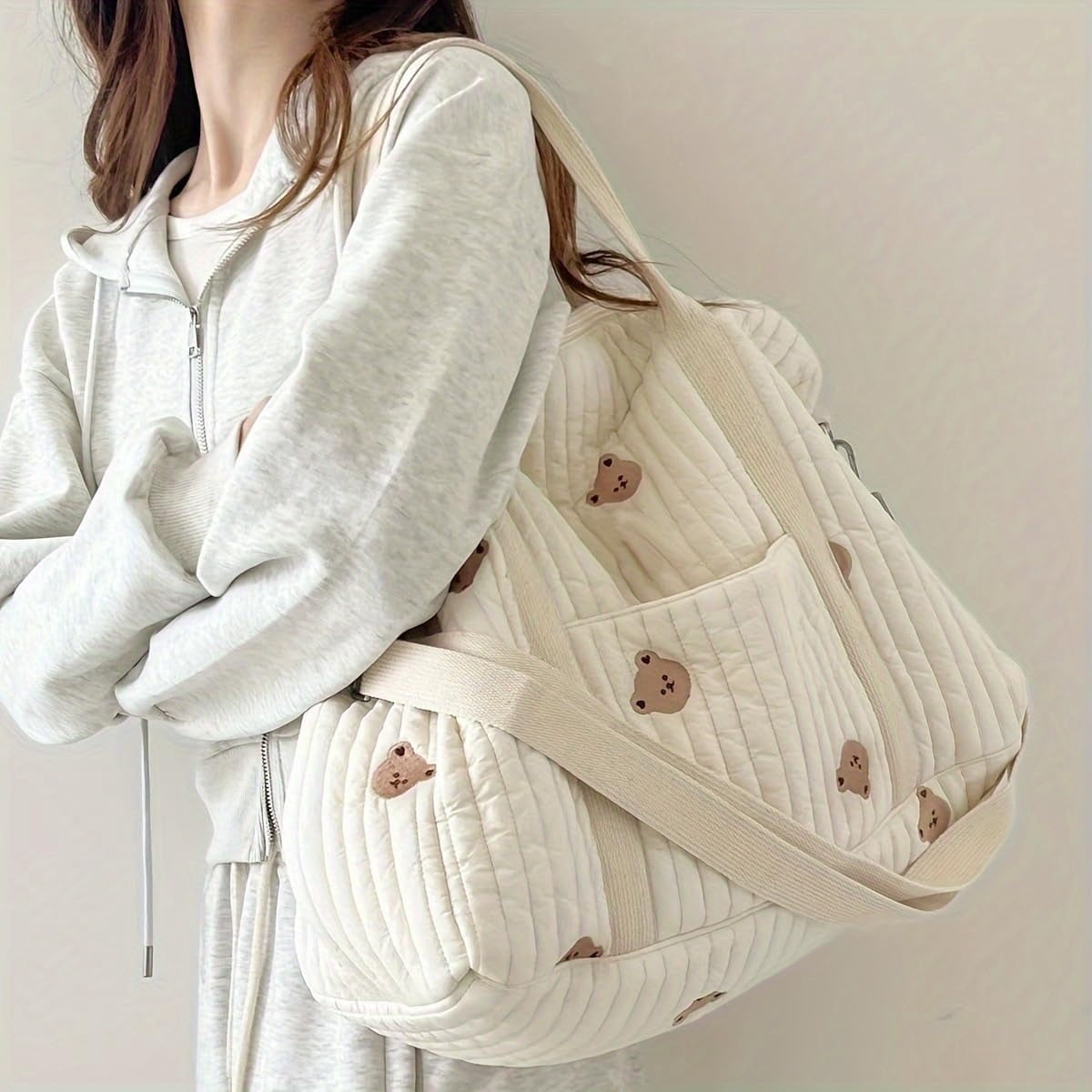 Quilted Duffle Bag For Women Cute Weekender Bag Floral Travel Bag Cotton Diaper Tote Bag