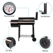 Portable BBQ Charcoal Grill for Patio, 24.4'' Charcoal Grill with Wood Shelf, Cooking Grate Charcoal Grill w/Temperature Gauge and Metal Grate, Premium Cooking Grate for Steak Chicken, Black, S5868