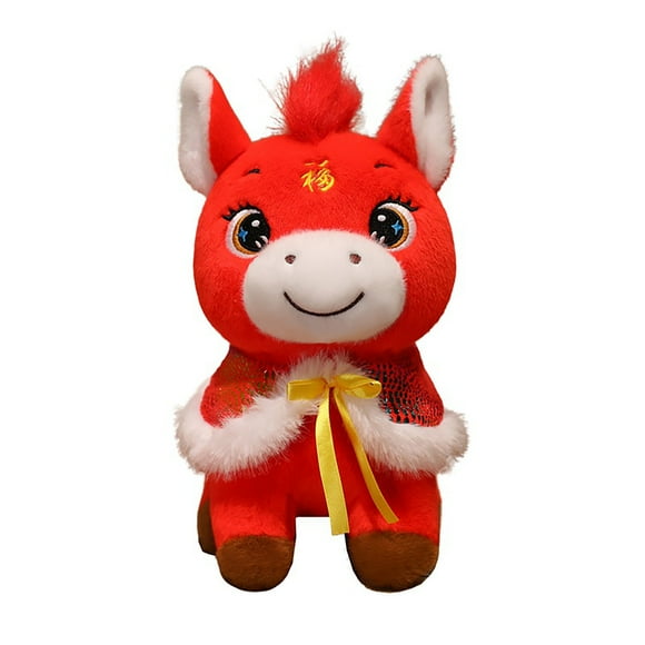 Visland 2026 Peluche de Cheval de l'Année Poupée Cheval Porte-Bonheur Mascotte Jouet Poney Doux Peluche Décoration du Nouvel An et du Festival pour Adultes