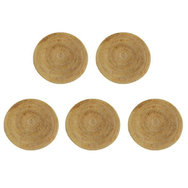 5X Manteles Individuales de Ratán Tejidos una Mano, Tapetes Redondos de Mimbre, Manteles Individuales Tejidos Naturales para Mesa de Comedor, Tapetes Resistentes Al