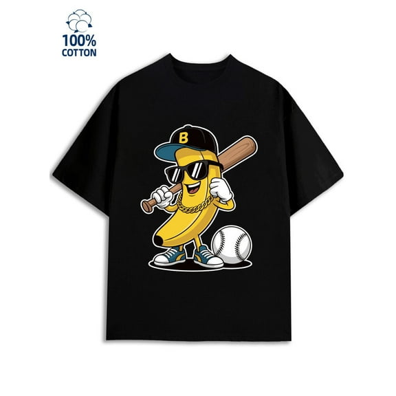 Banana Baseball Tee men's 180G 100% Cotton black Basic Unisex Shirt Crewneck tshirts Retro Unisex Shirt Cotton tshirts Casual Unisex Shirt Graphic Tee tshirts Fashion Unisex Shirt Graphic tshirts