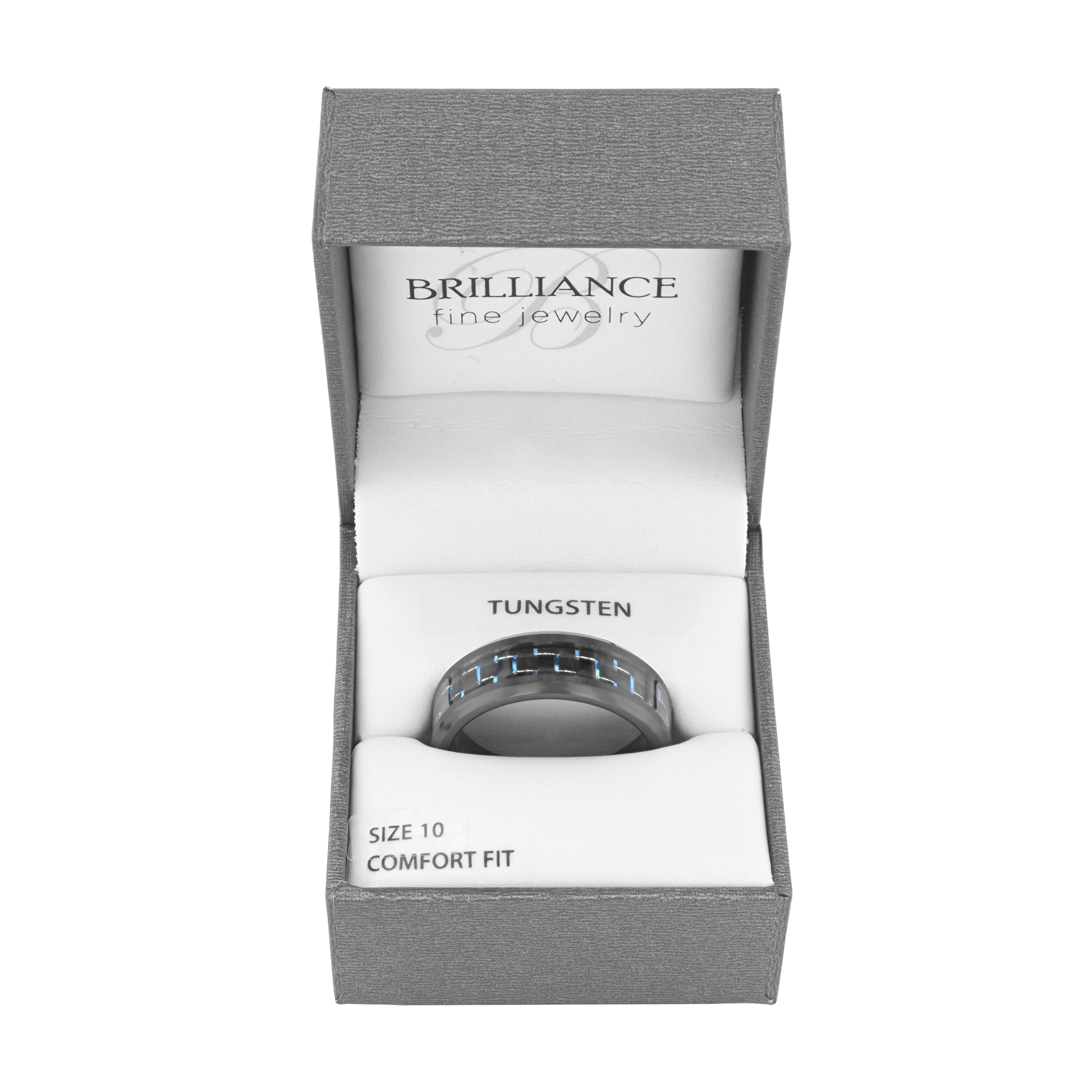 Men's Black and Blue Carbon Fiber Inlaid Ring in Black Tungsten - Wedding Band