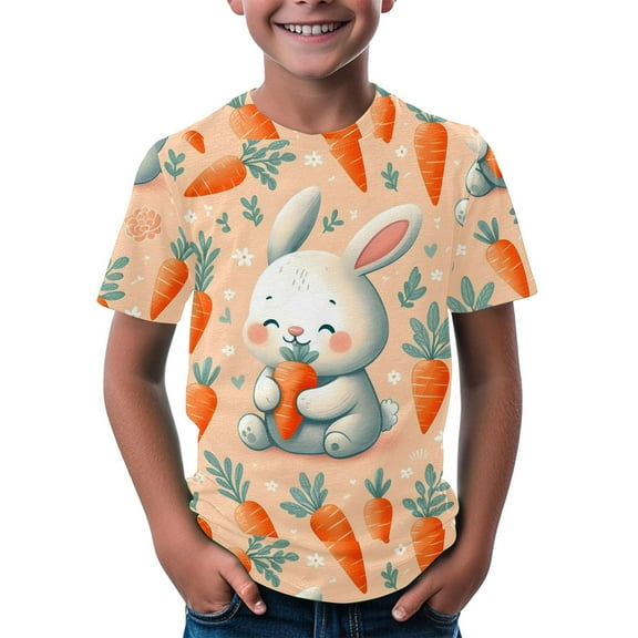 KAUOD Toddler Kids Easter T Shirt Cute Bunny Printed Eggs Graphic Tees Short Sleeve Crewneck Tops for Boys Girls