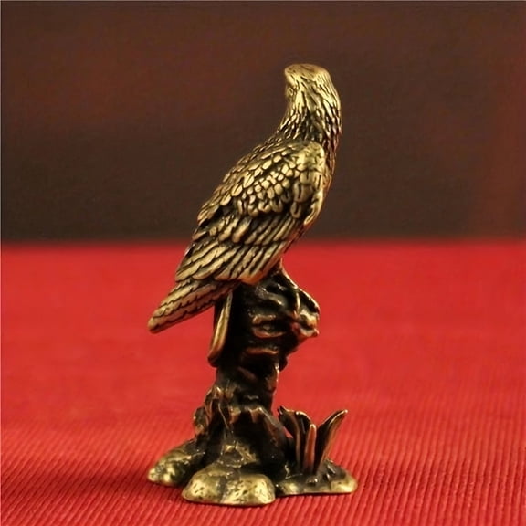 Lavish Cover Mini Brass Eagle Statue, 3.9cm Hand-Carved Bird Figurine, Symbol of Courage & Strength for Desk, Office & Tea Pet Decor