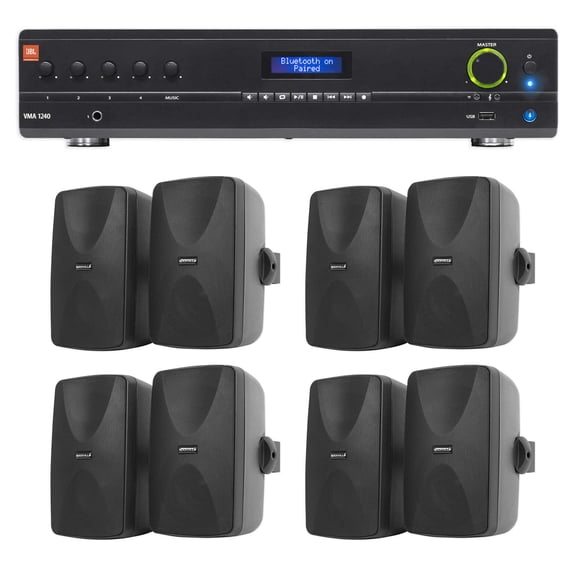JBL VMA1240 Commercial/Restaurant 70v Bluetooth Mixer/Amplifier 8) Wall Speakers
