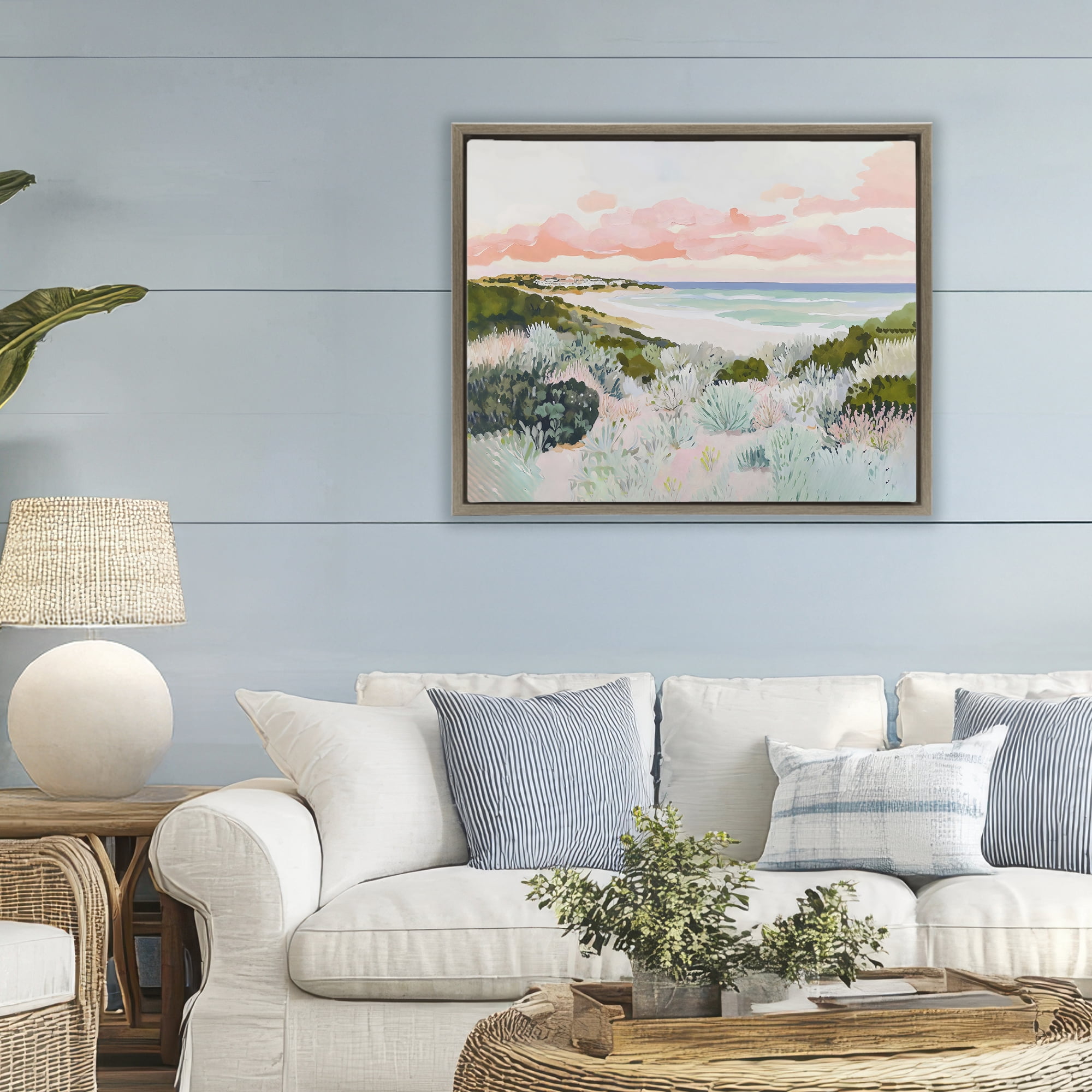 Stupell Industries Beach Grasses & Pastel Skies Brown Framed Floater Canvas Wall Art, design by The Prints Vibe