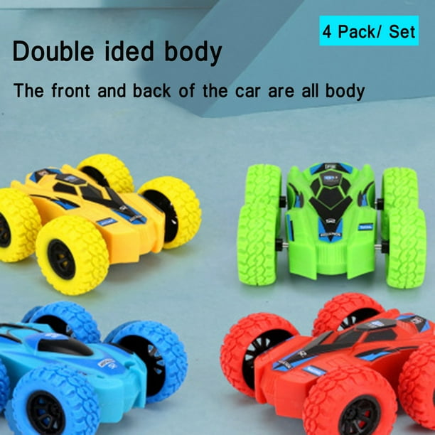 NK HOME 4 Pack Friction Powered Car Toys Set, Doublesided Stunt Flip