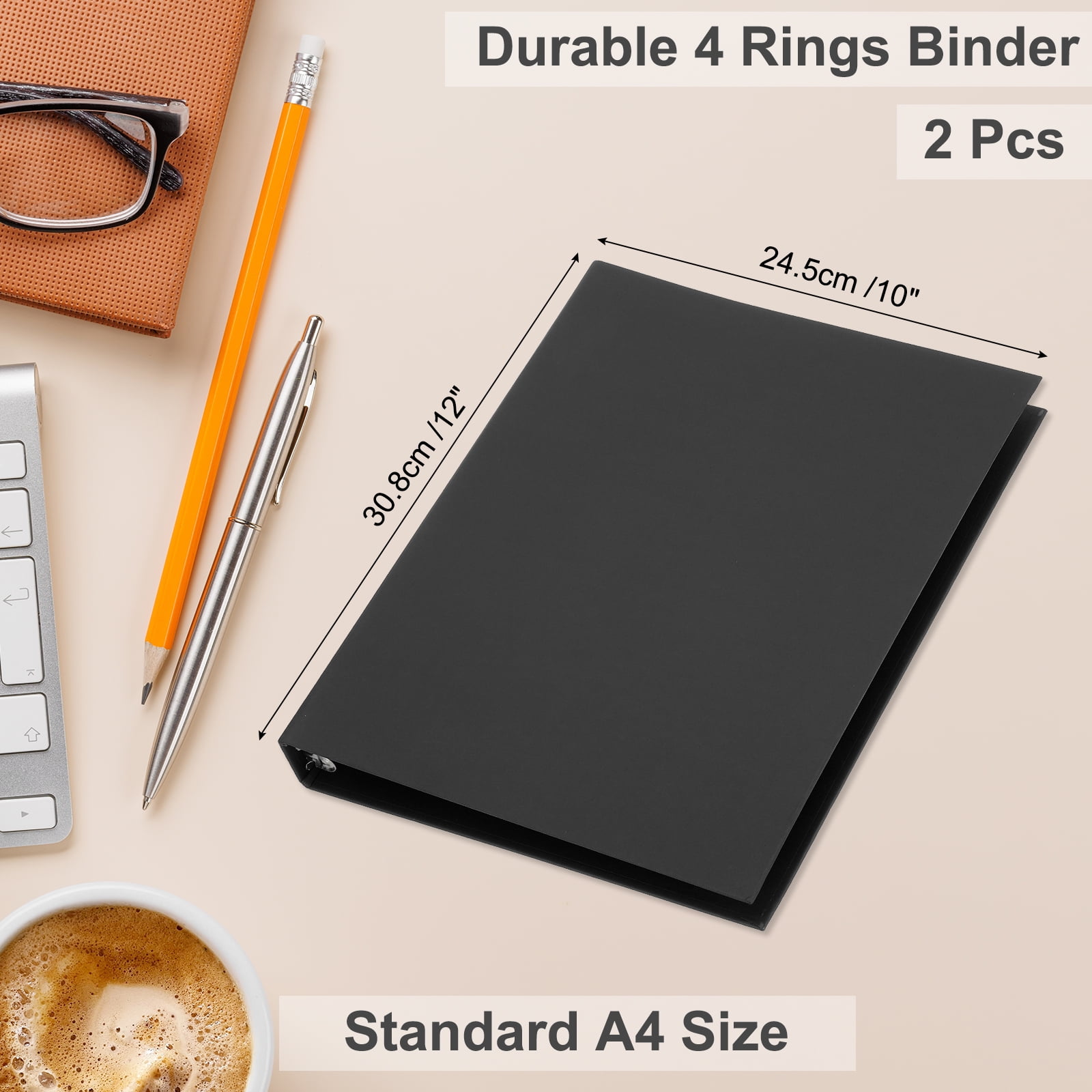 Uxcell A4 Binder Cover, 2 Pcs 4 Round Ring Binder Protector Kraft Paper Binder Shell Hardcover for Meeting Notebook Folder, Black