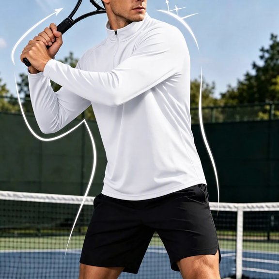 Men's 1/4 Zip Long Sleeve Athletic Pullover Top Fitted Breathable Casual Sweatshirt Comfy Tee for Tennis Running Jogging Hiking Wear(White,XL)