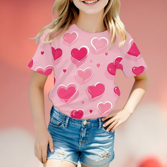 SNKSDGM Girls White T Shirts for Kids 10-12 Baby Girl Clothes 6-9 Months Fall/Winter Children's Valentine's Day Fashion Printed Short Sleeved Top 10-11 Years